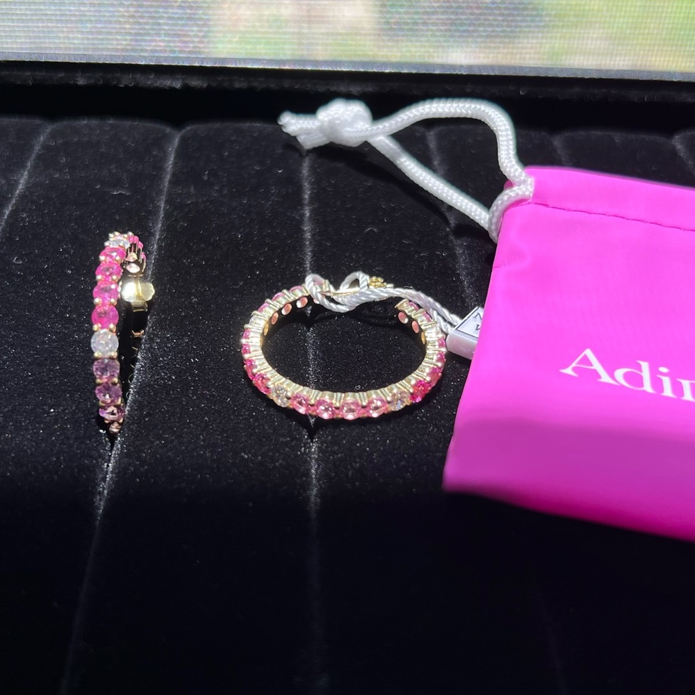 Hoop Earrings Gold Plated Adina Eden Jewels Pink Multi Colored Round Stone NWT - Picture 3 of 12
